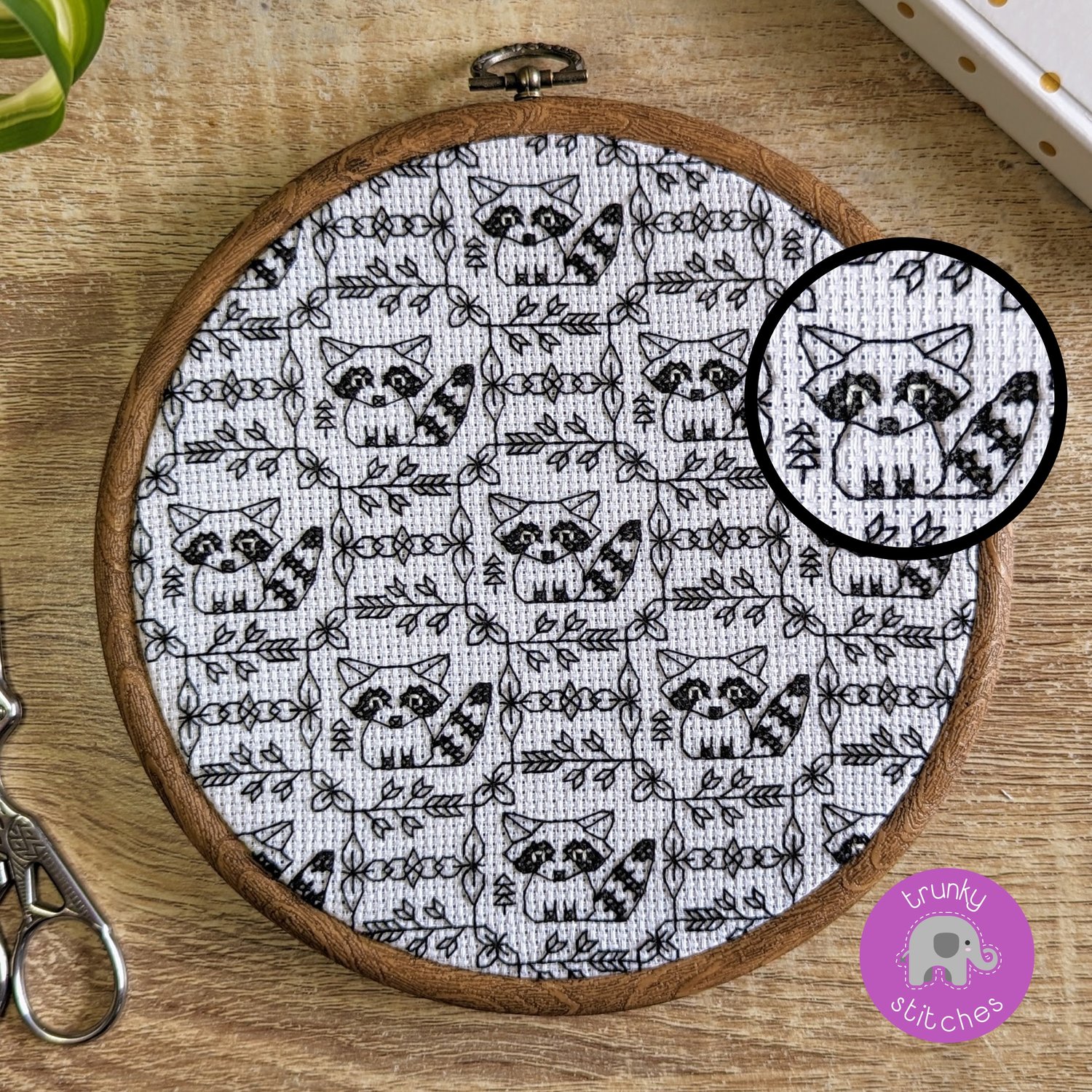 Cross Stitch Pattern Razorback Raccoon blackwork and cross stitch pattern