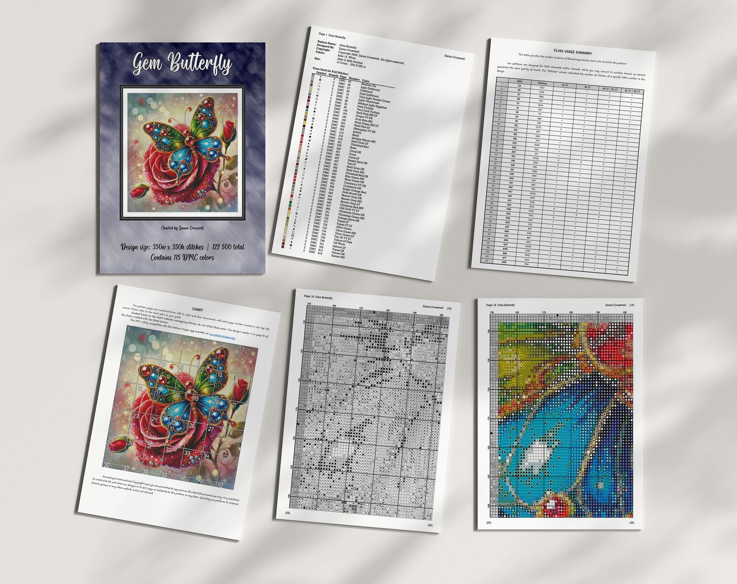 Gem Butterfly - Modern Full Coverage Counted Cross Stitch Pattern For ...