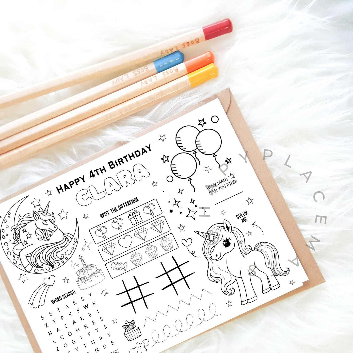 Unicorn Birthday Placemat Activity Page