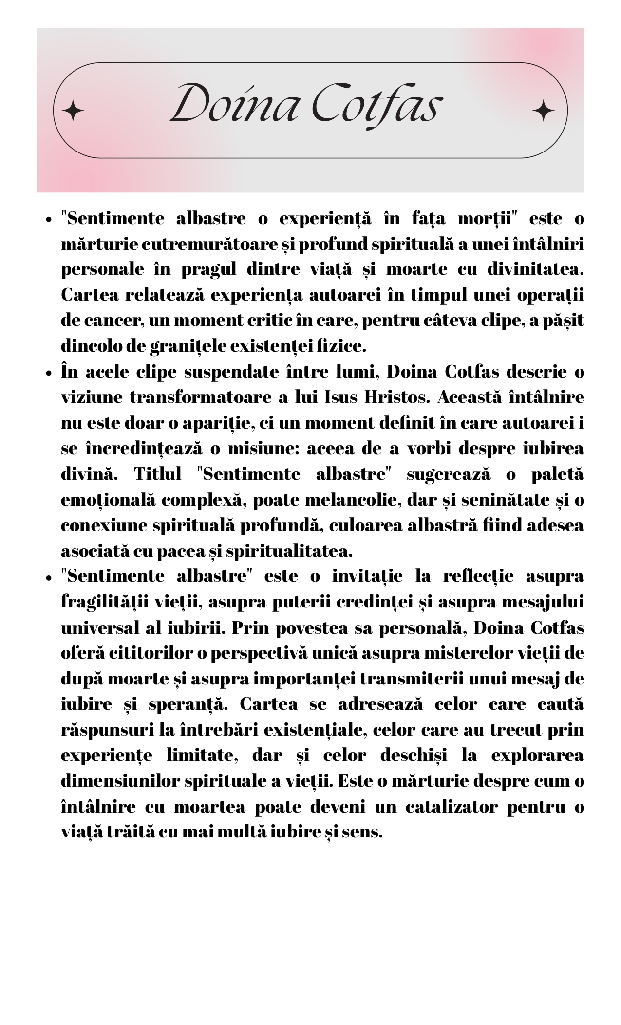 Doina Cotfas,Sentimente albastre,descriere carte