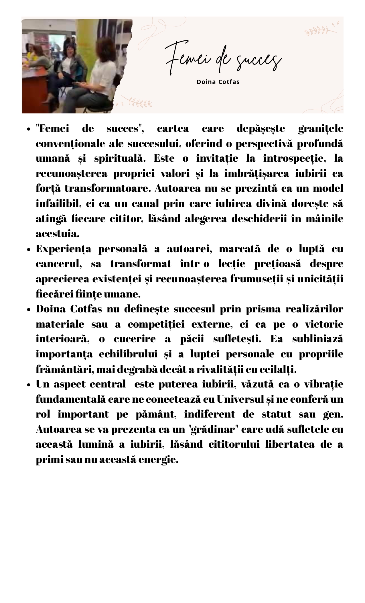 Femei de succes carte de dezvoltare spirituală autor Doina Cotfas