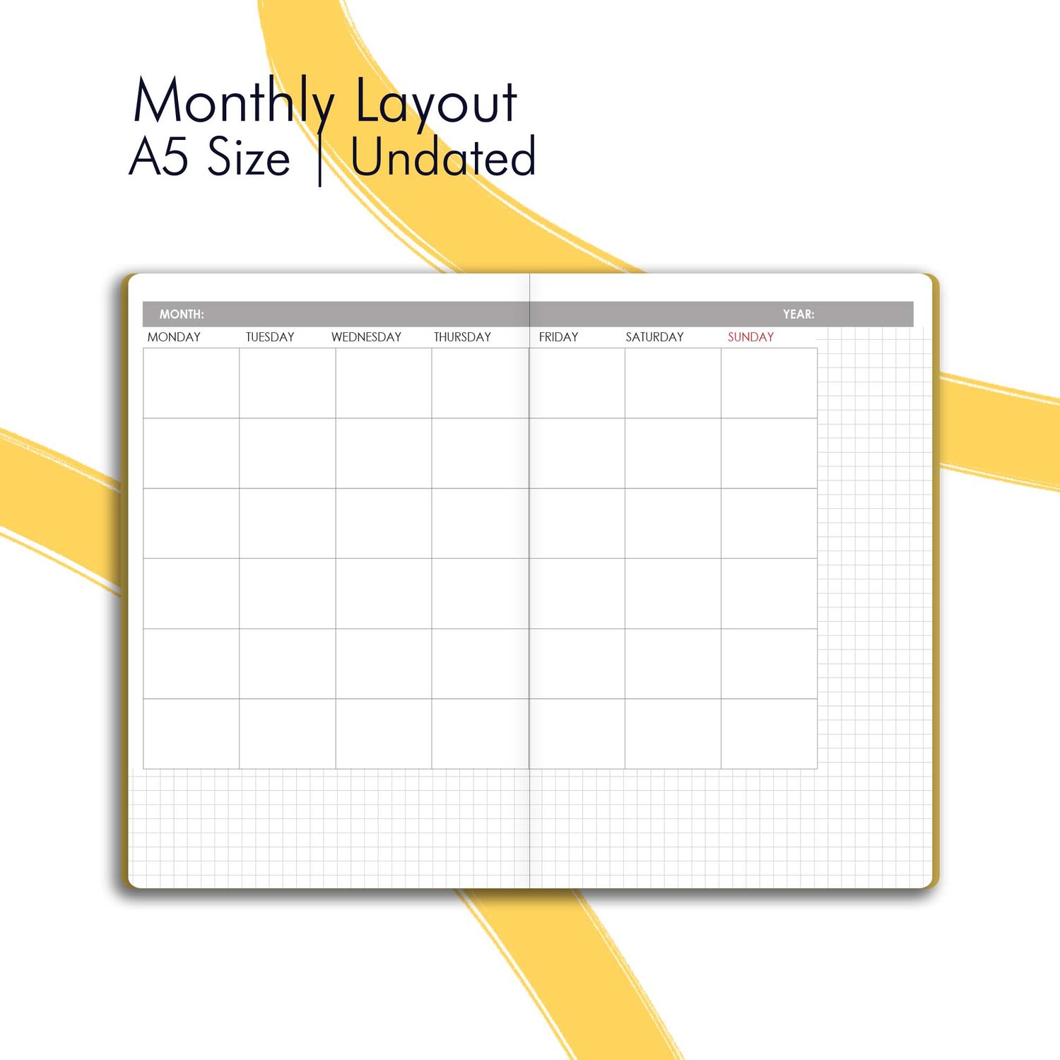 A5 Undated Monthly Pages Layout