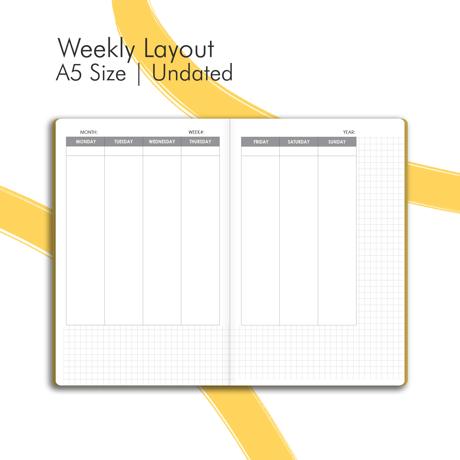 Weekly planner layout for A5 size