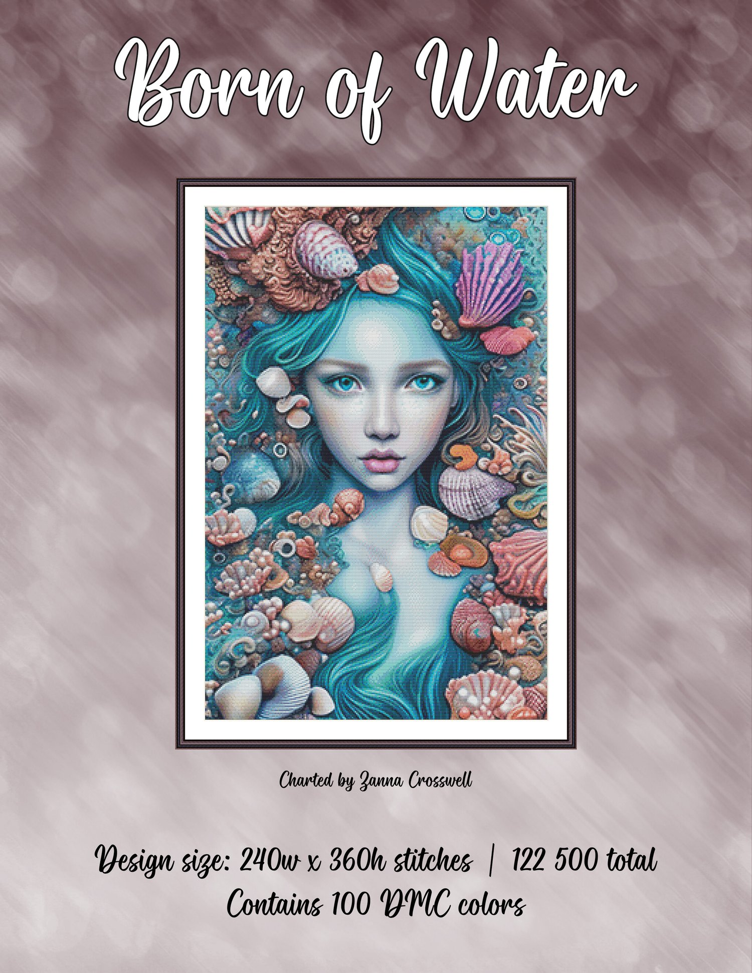 Born of Water - Fantasy Mermaid Full Coverage Cross Stitch Pattern For ...