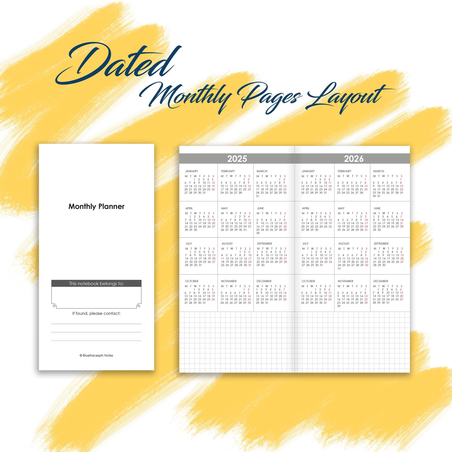 Calendar for monthly planner