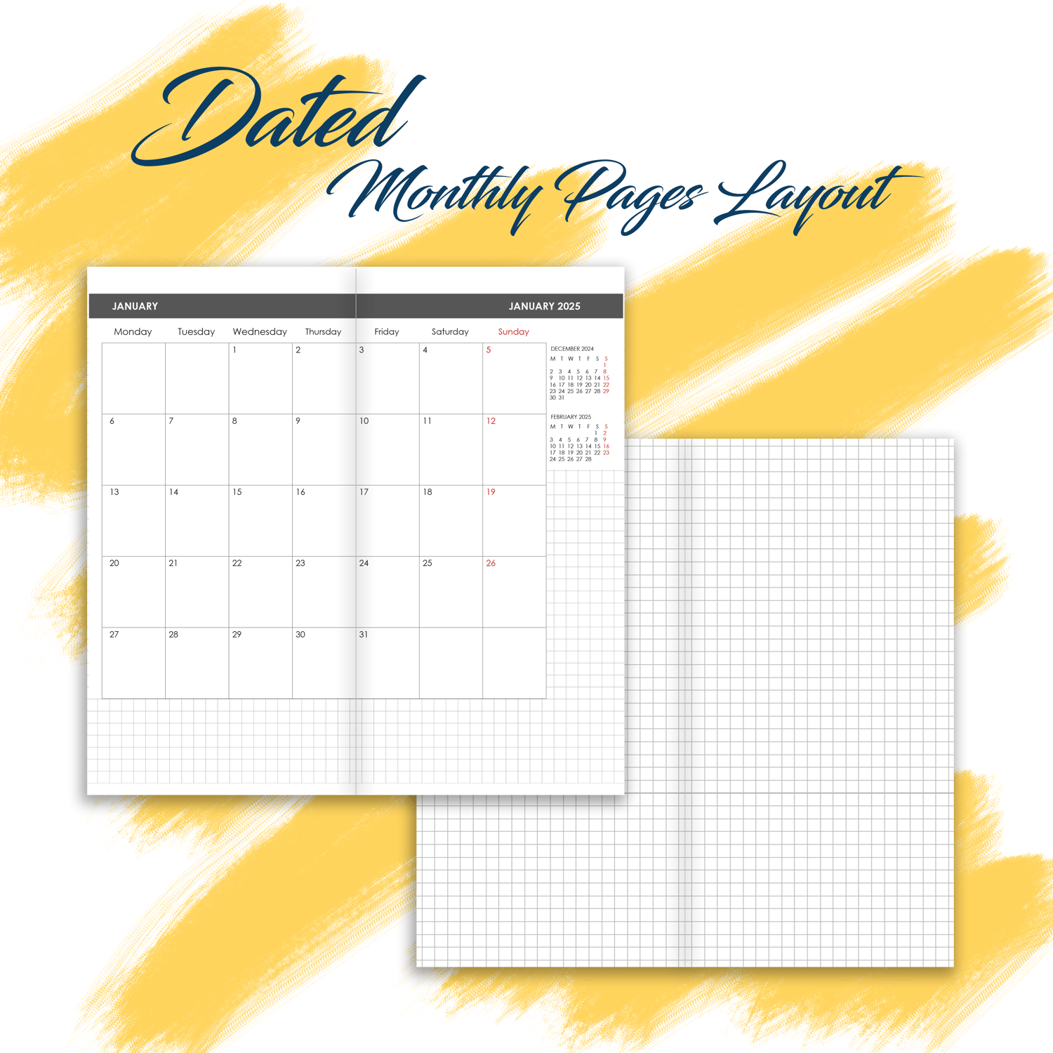 monthly planner layout, dated