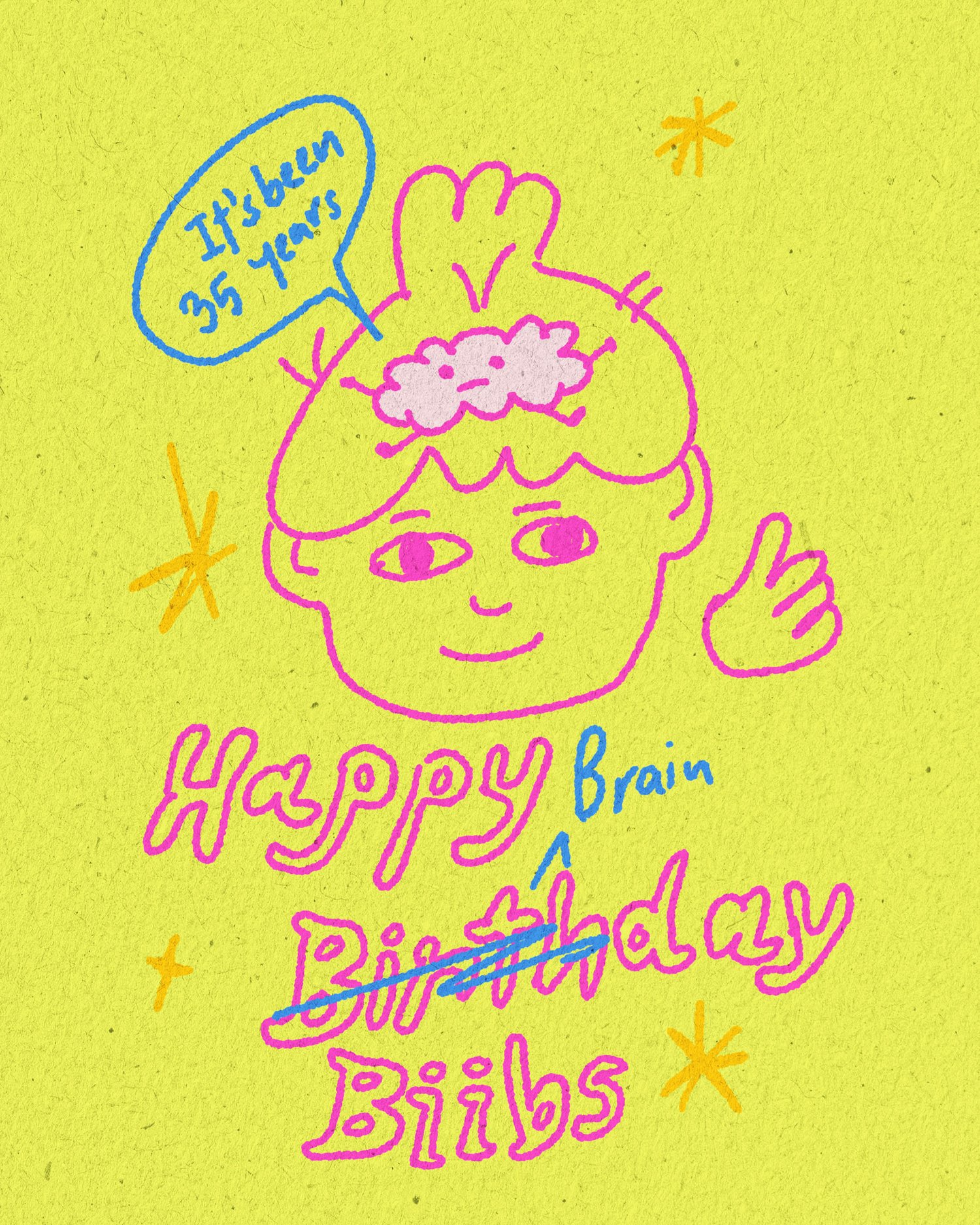 happy birthday rebel adhd brain illustration risograph brainday 35 years old