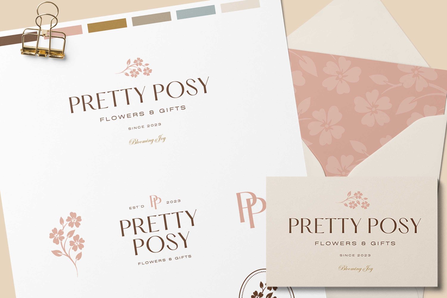 Pretty Posy logo design featuring hand drawn illustration of wildflowers