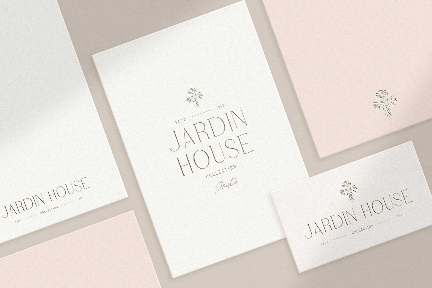 Jardin House logo design featuring a hand drawn floral bouquet tied together with a lovely bow