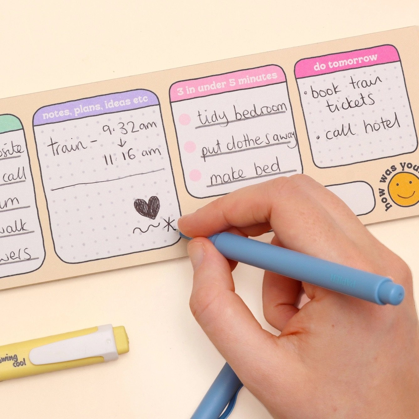 “Keyboard daily planner – slim desk notepad designed to sit in front of your keyboard for daily task planning and to-do lists.”