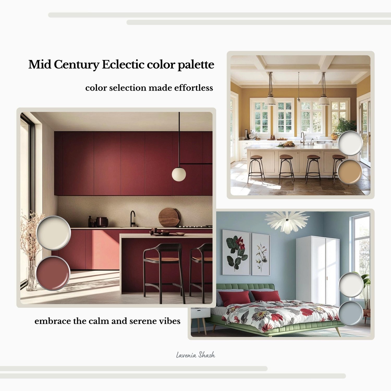 Sherwin Williams Mid Century Eclectic Color Palette For Whole House Interior. Paint Scheme With Jewel Tones For Maximalist and Boho Home Deco.