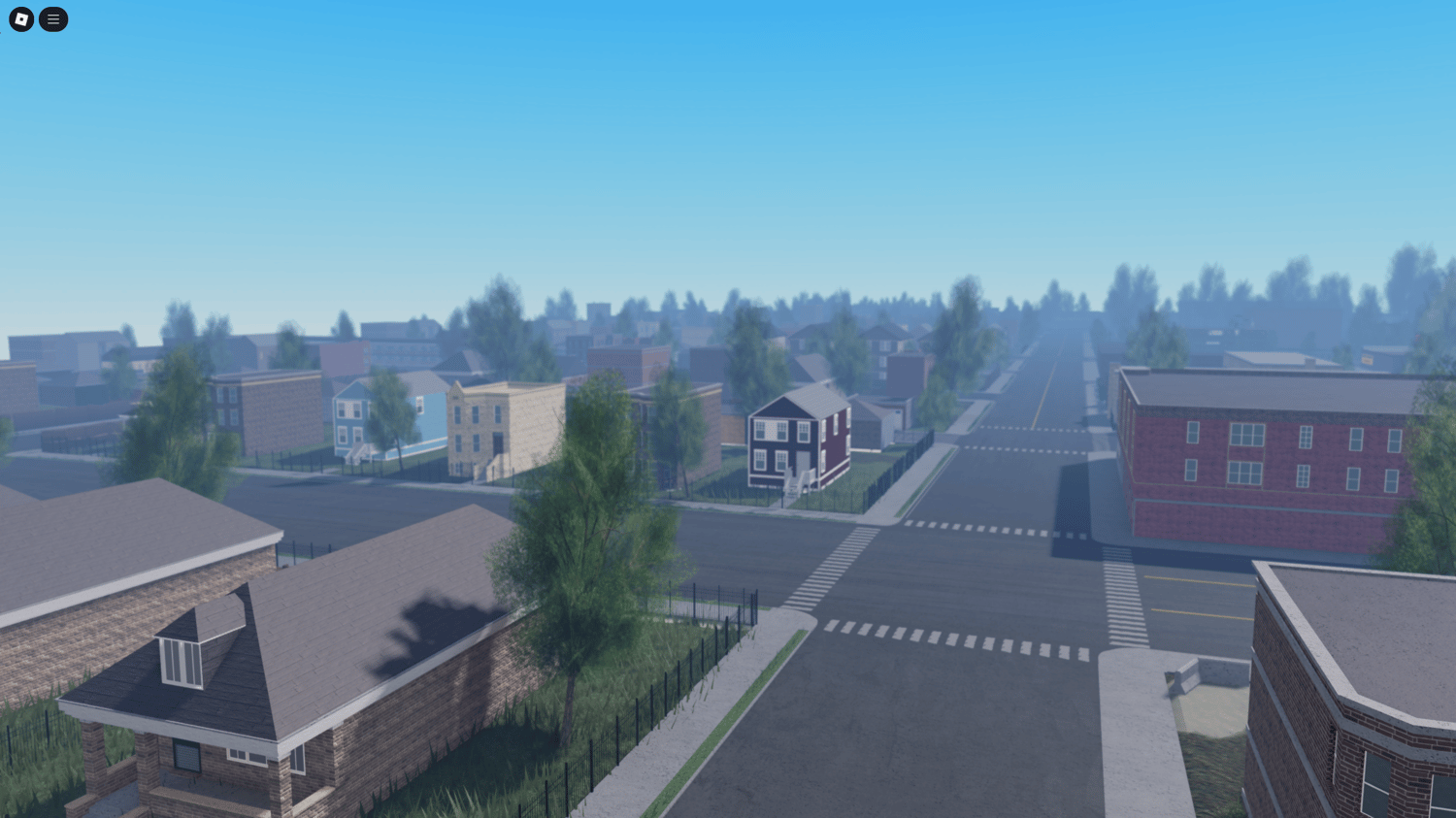 Public park area with trees and benches in urban setting