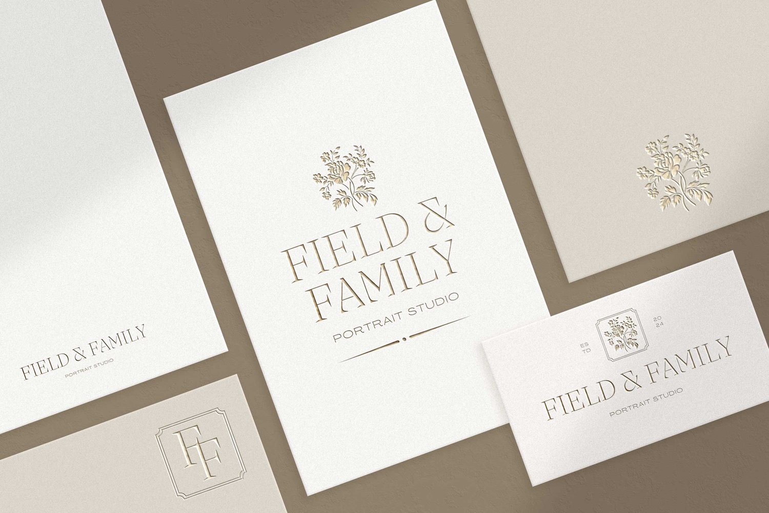 logo design featuring hand drawn, vintage-inspired floral bouquet illustration and says Field & Family Portrait Studio