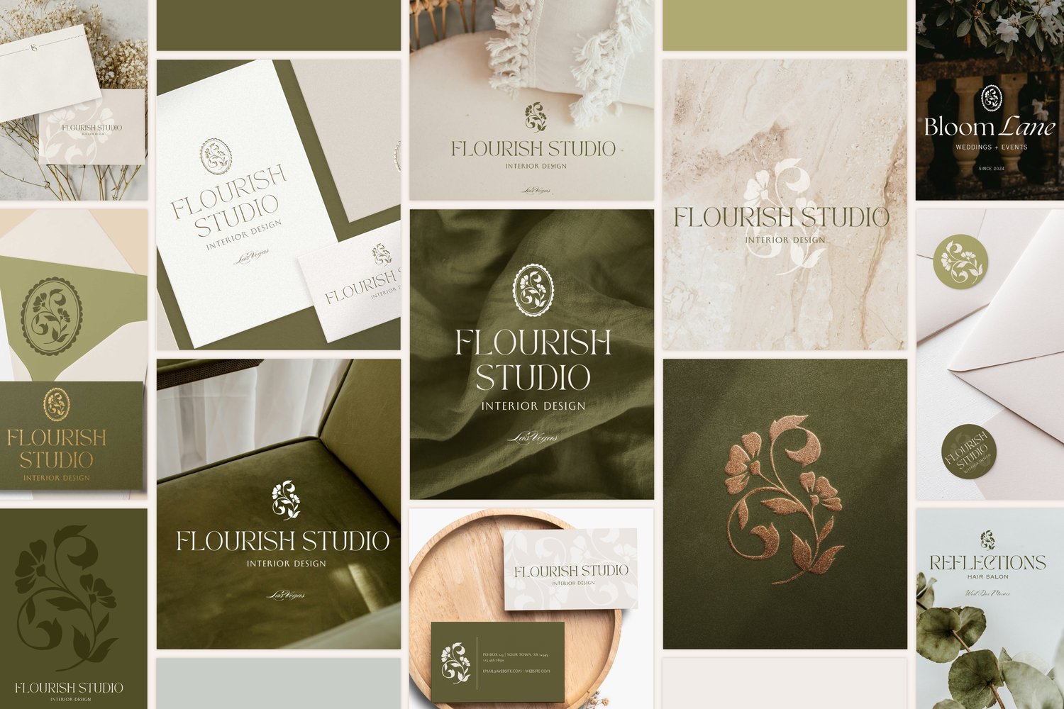 vintage-inspired floral stem illustration logo design that says Flourish Studio