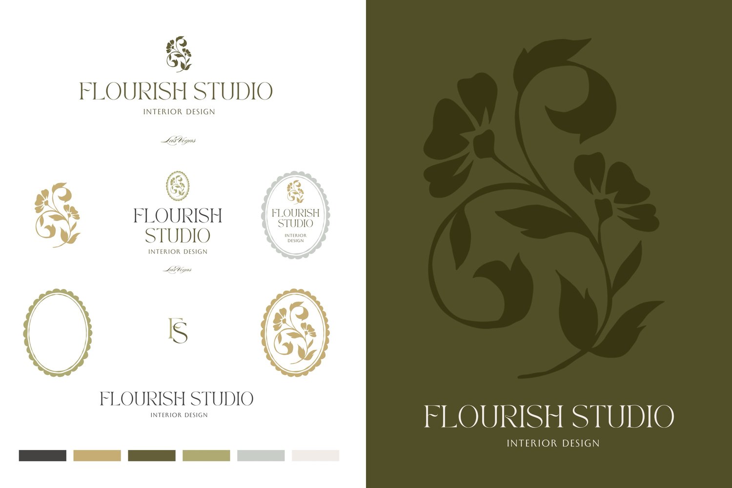 vintage-inspired floral stem illustration logo design that says Flourish Studio