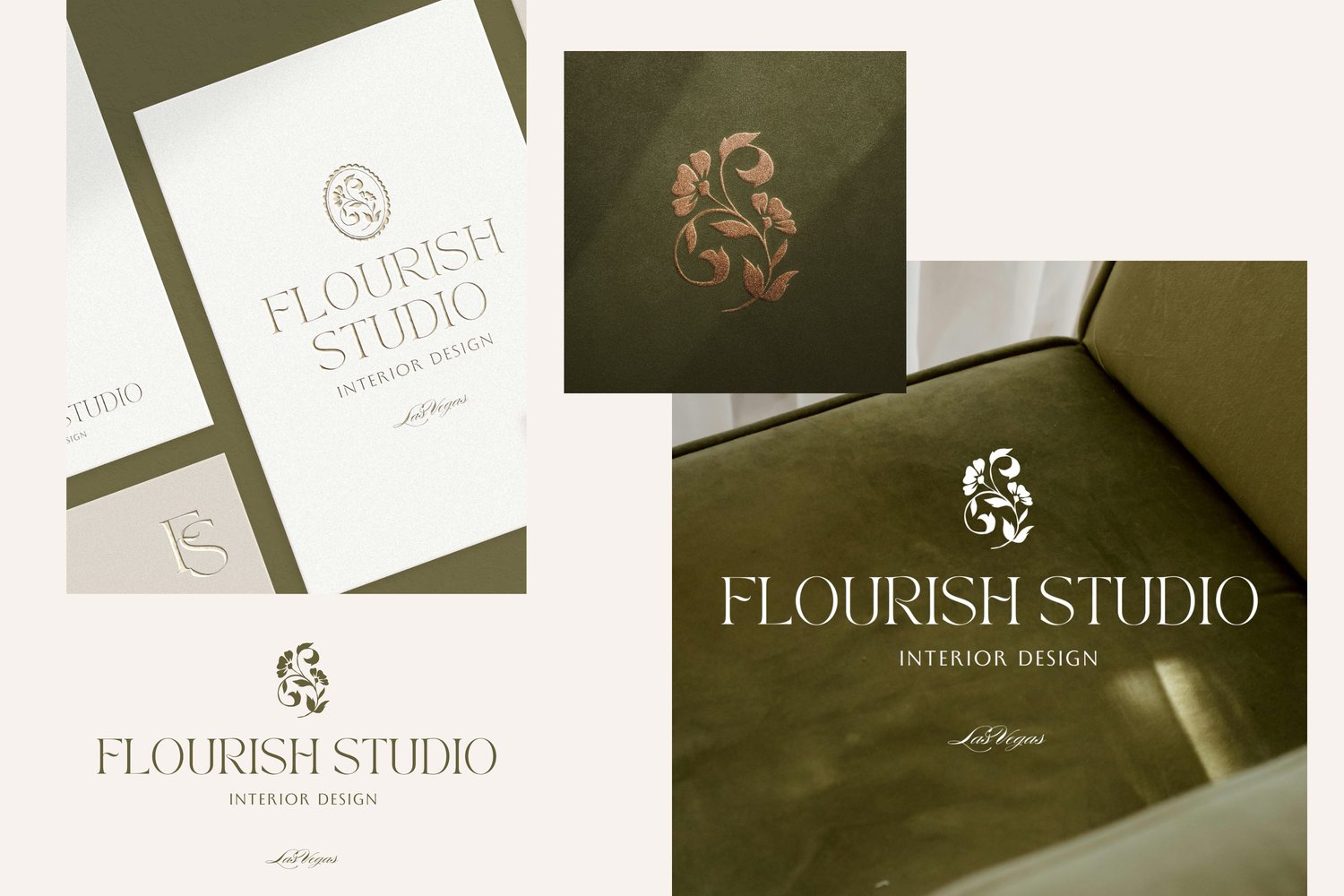 vintage-inspired floral stem illustration logo design that says Flourish Studio