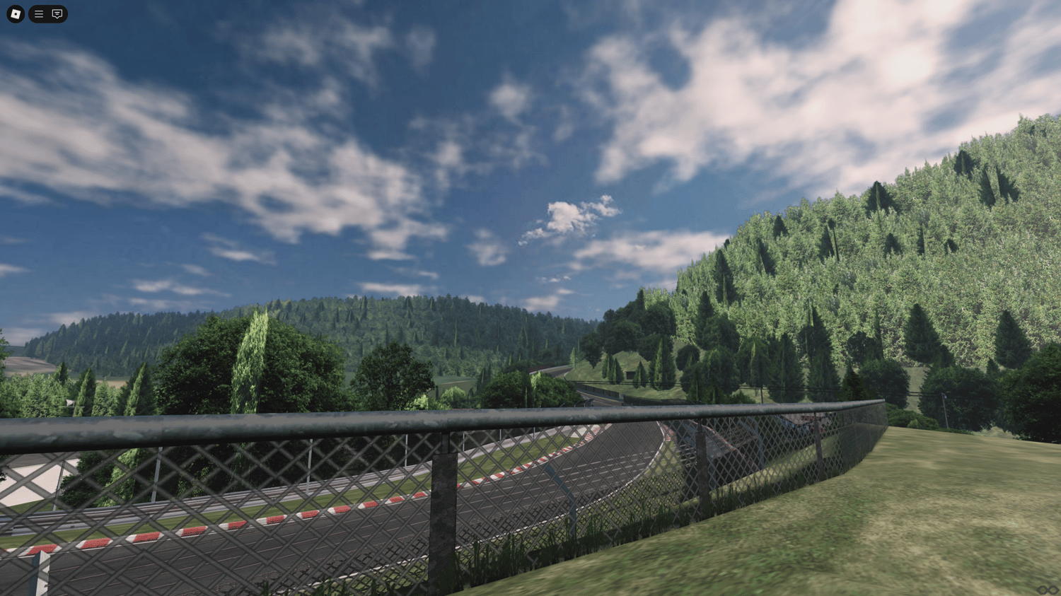 Long racing lanes surrounded by detailed scenery