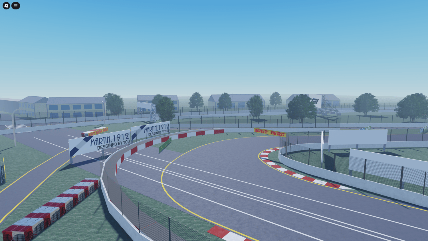Roblox race track with emergency vehicle props and cranes