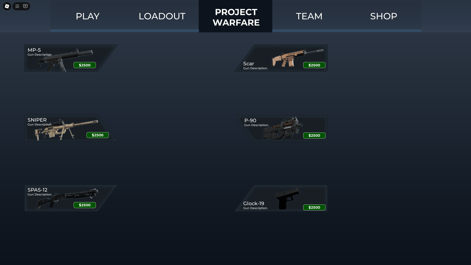 Highly configurable user interface for Roblox military games