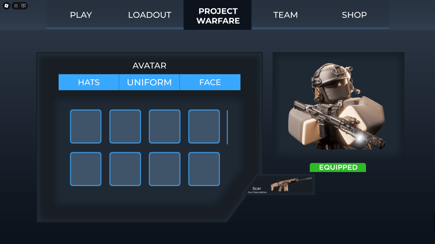 Clean and professional menu layout for FPS or roleplay games