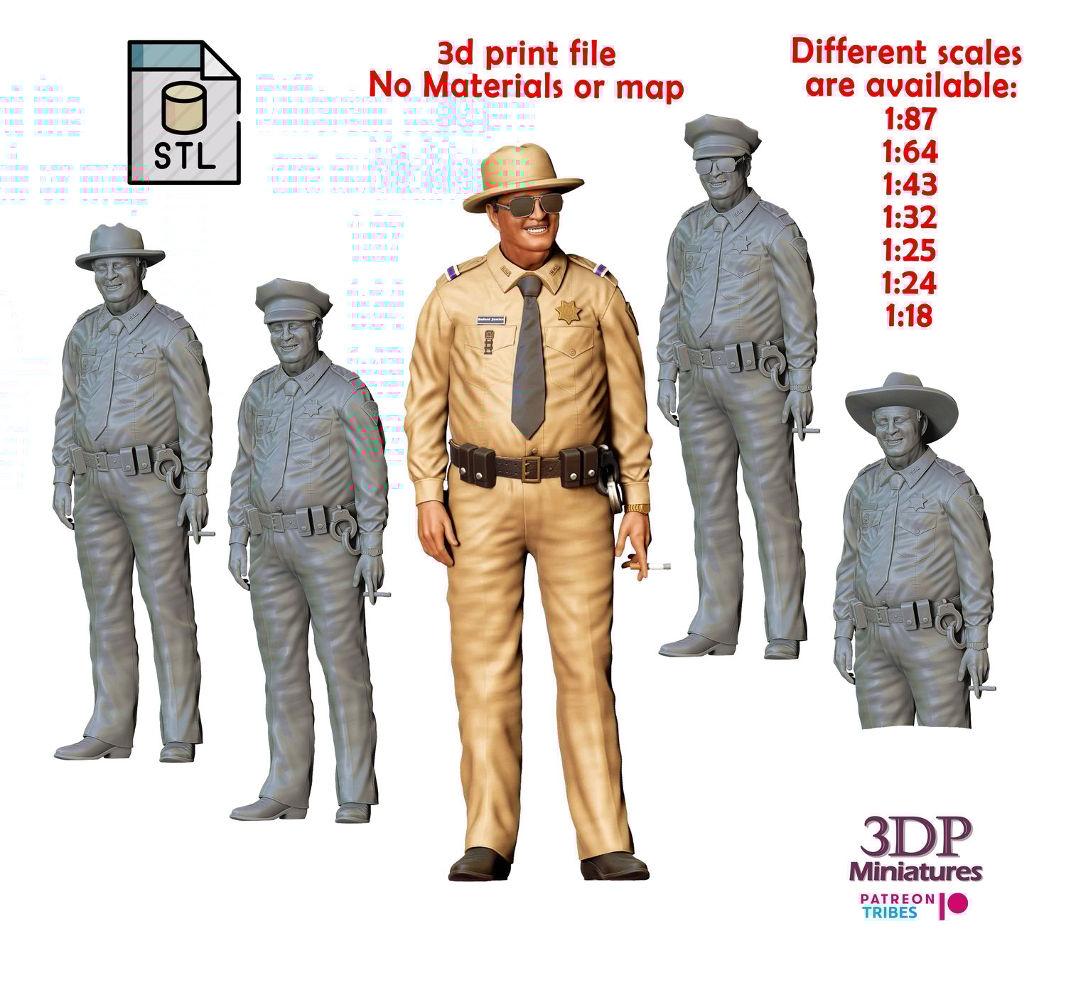 3dp Miniatures, N7 Jackie Gleason Buford T. Justice Smokey and the Bandit