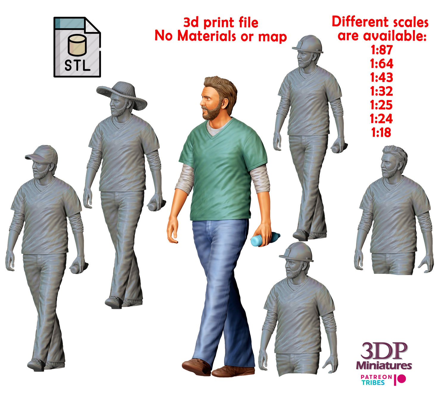 3dp Miniatures, N2 Man walking