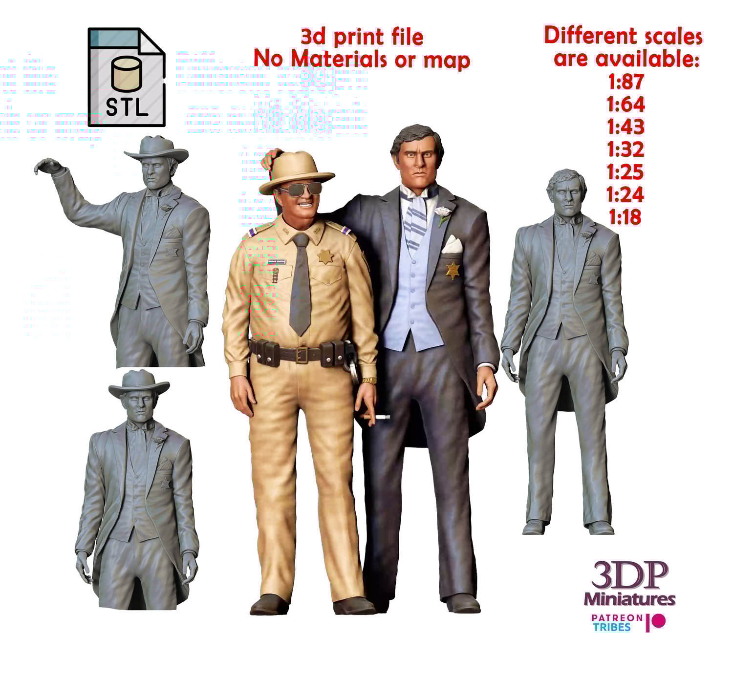 3dp Miniatures, N8 Jackie Gleason Buford T. Justice and Mike Henry Junior Justice