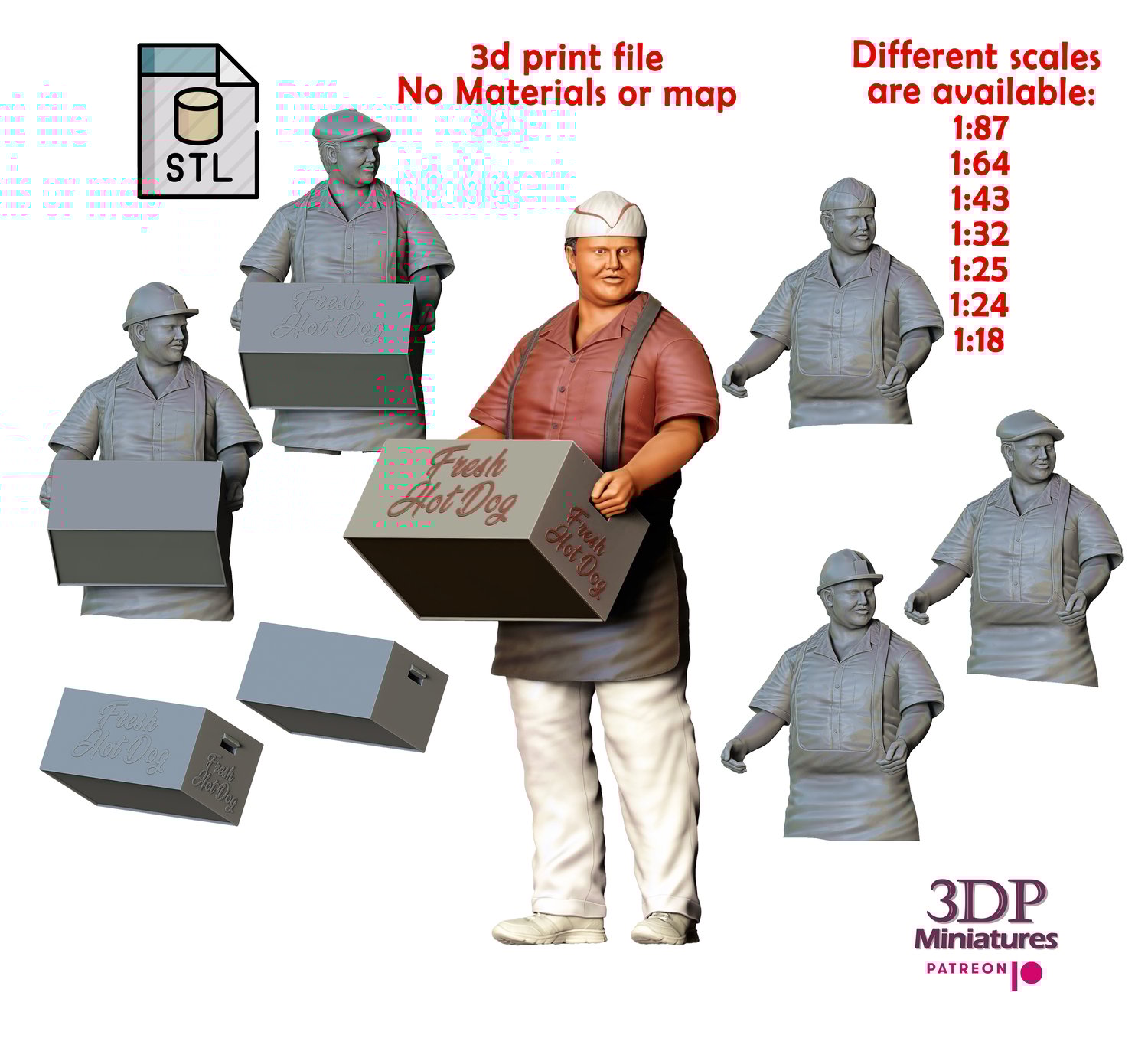 3dp Miniatures, N2 Hot Dog Vendor with Tray