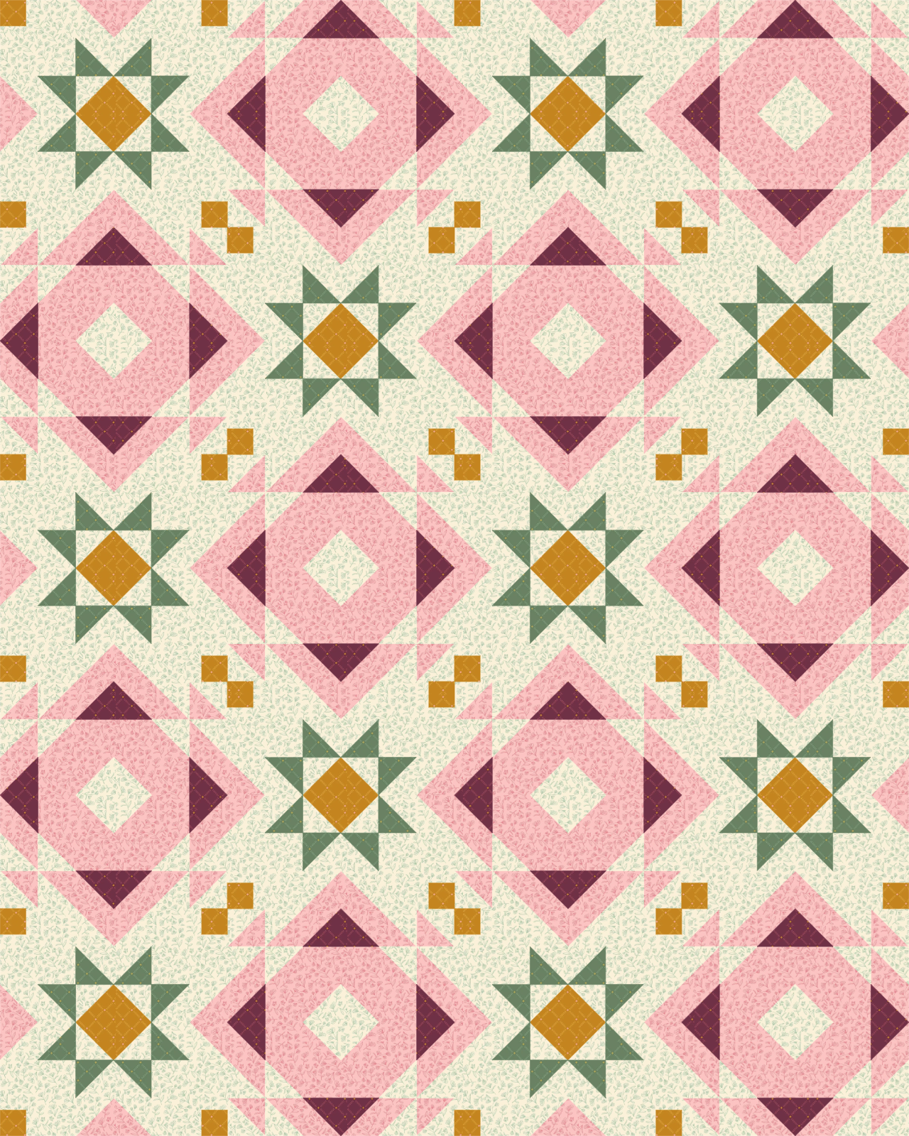 Interlaced Stars Quilt pattern designed by Alexandra Bordallo. Fabric is Meadow Walk collection for Andover Fabrics