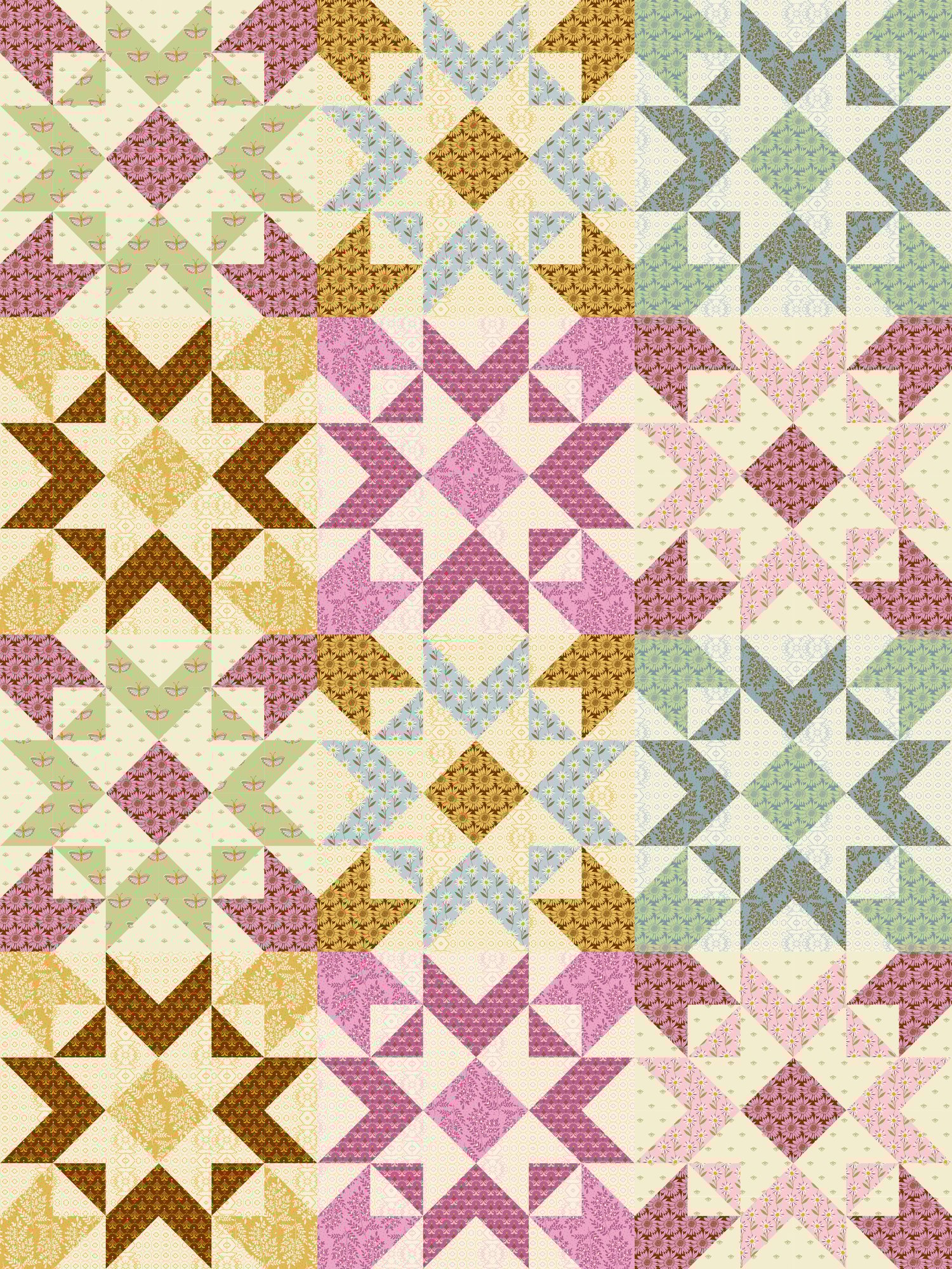 Stars quilt scrappy quilt made using Alexandra Bordallo's new fabric collection for Andover Fabrics, Flourish
