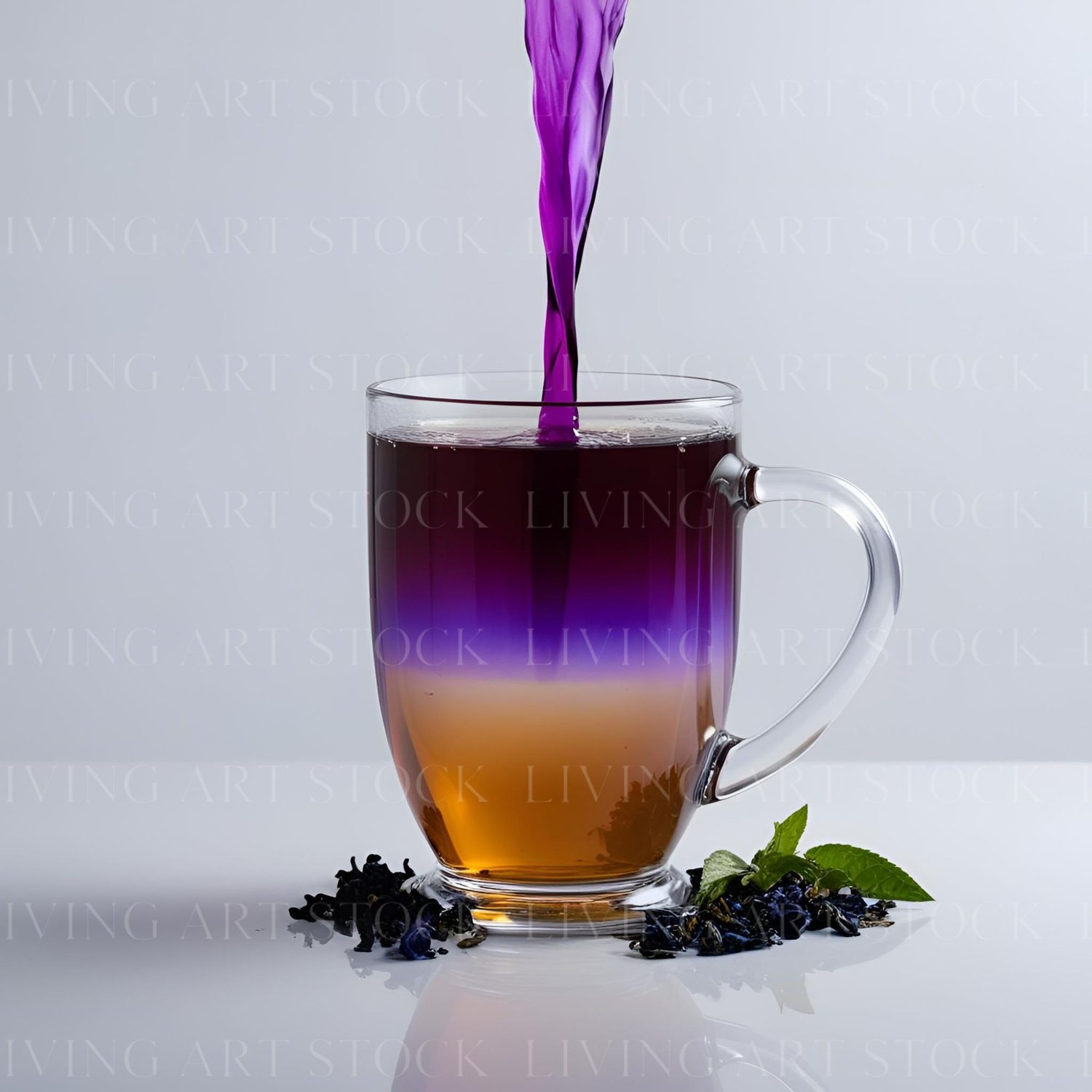 Ombre tea in glass mug, blue pea flower tea