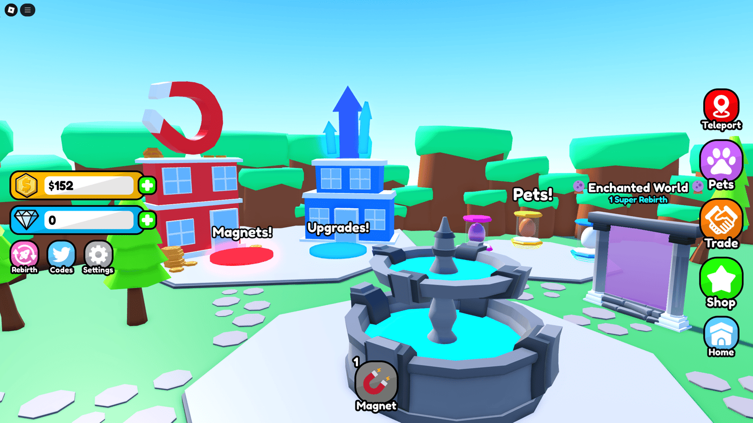 Scripted Roblox simulator featuring perks, pets, and levels