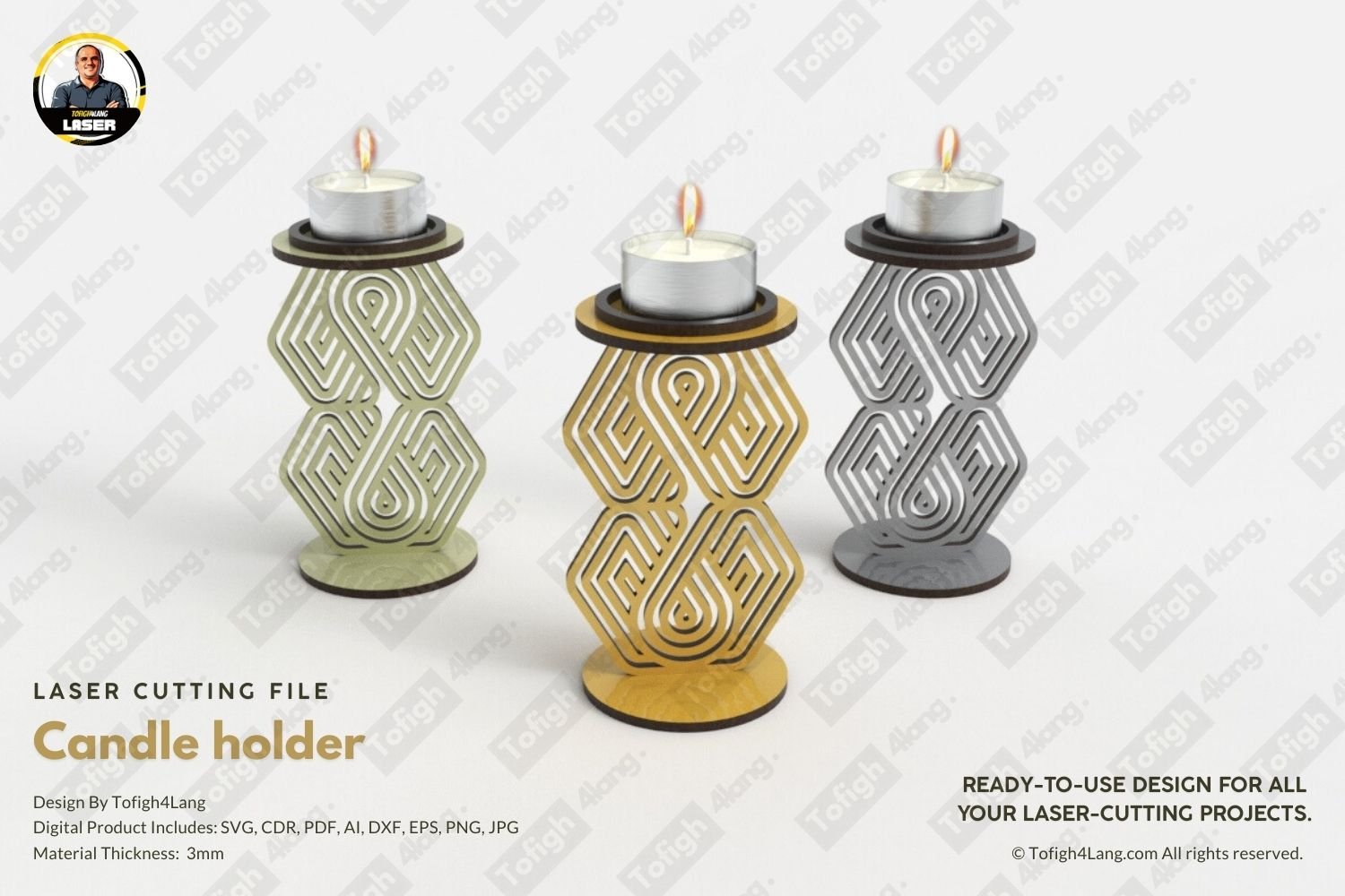 Elegant Geometric Candle Holder – Laser Cut Design Files (SVG, DXF, AI, PDF, CDR, EPS