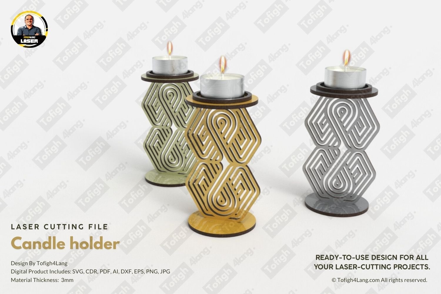 Elegant Geometric Candle Holder – Laser Cut Design Files (SVG, DXF, AI, PDF, CDR, EPS