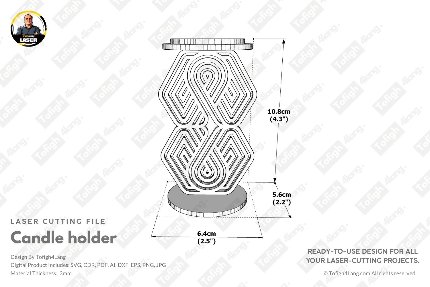 Elegant Geometric Candle Holder – Laser Cut Design Files (SVG, DXF, AI, PDF, CDR, EPS