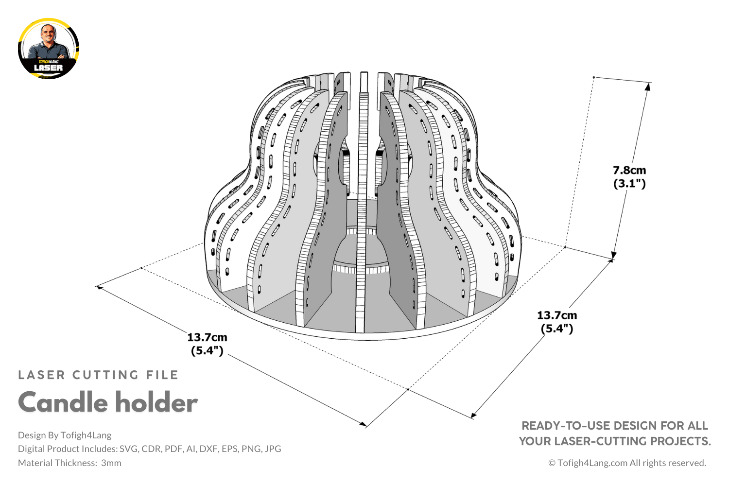 Parametric Candle Holder | Laser Cut File | SVG Candle Holder