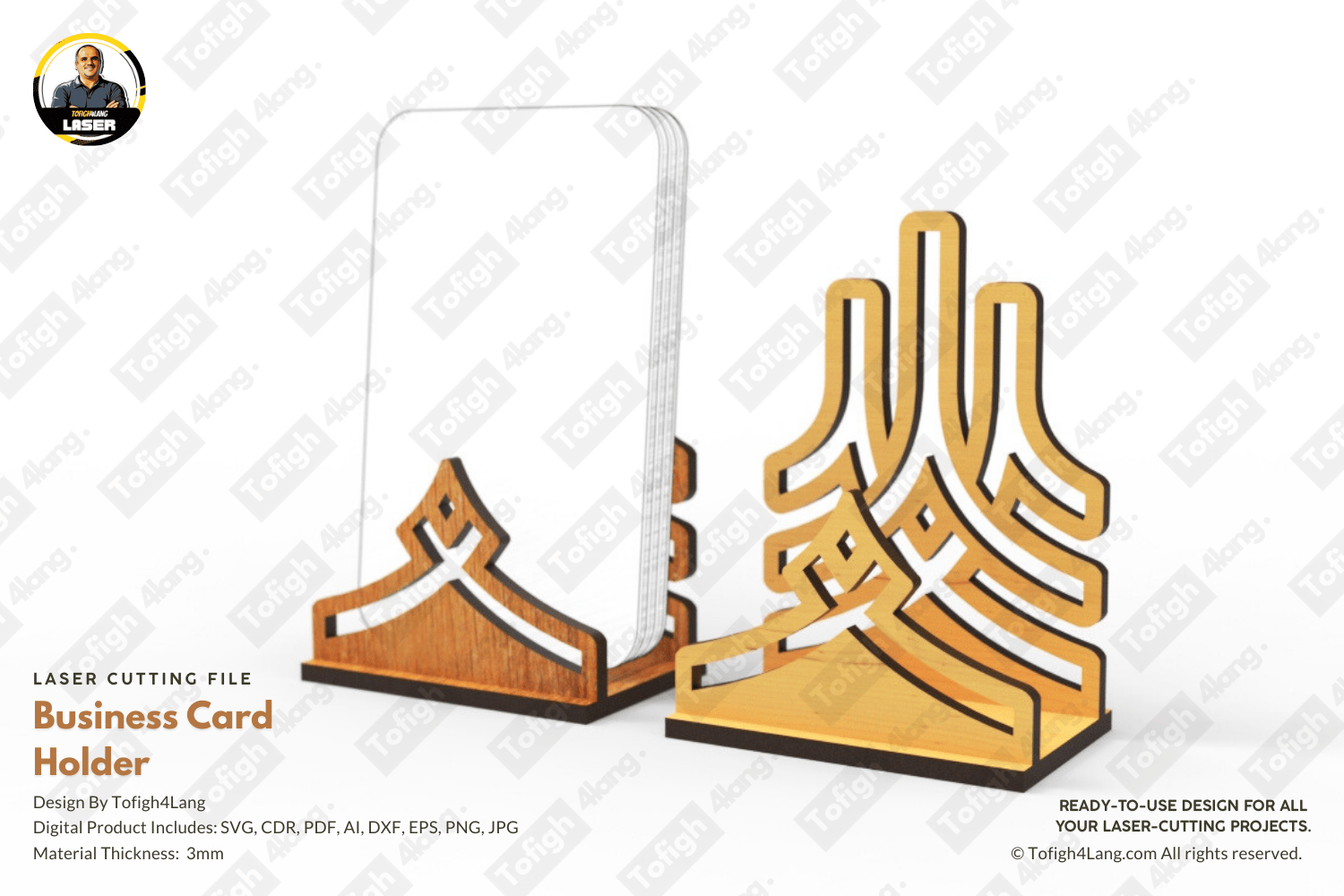 Modern Desk business Card Stand | Laser Cut | SVG File | Digital Design | Laser Cutting File