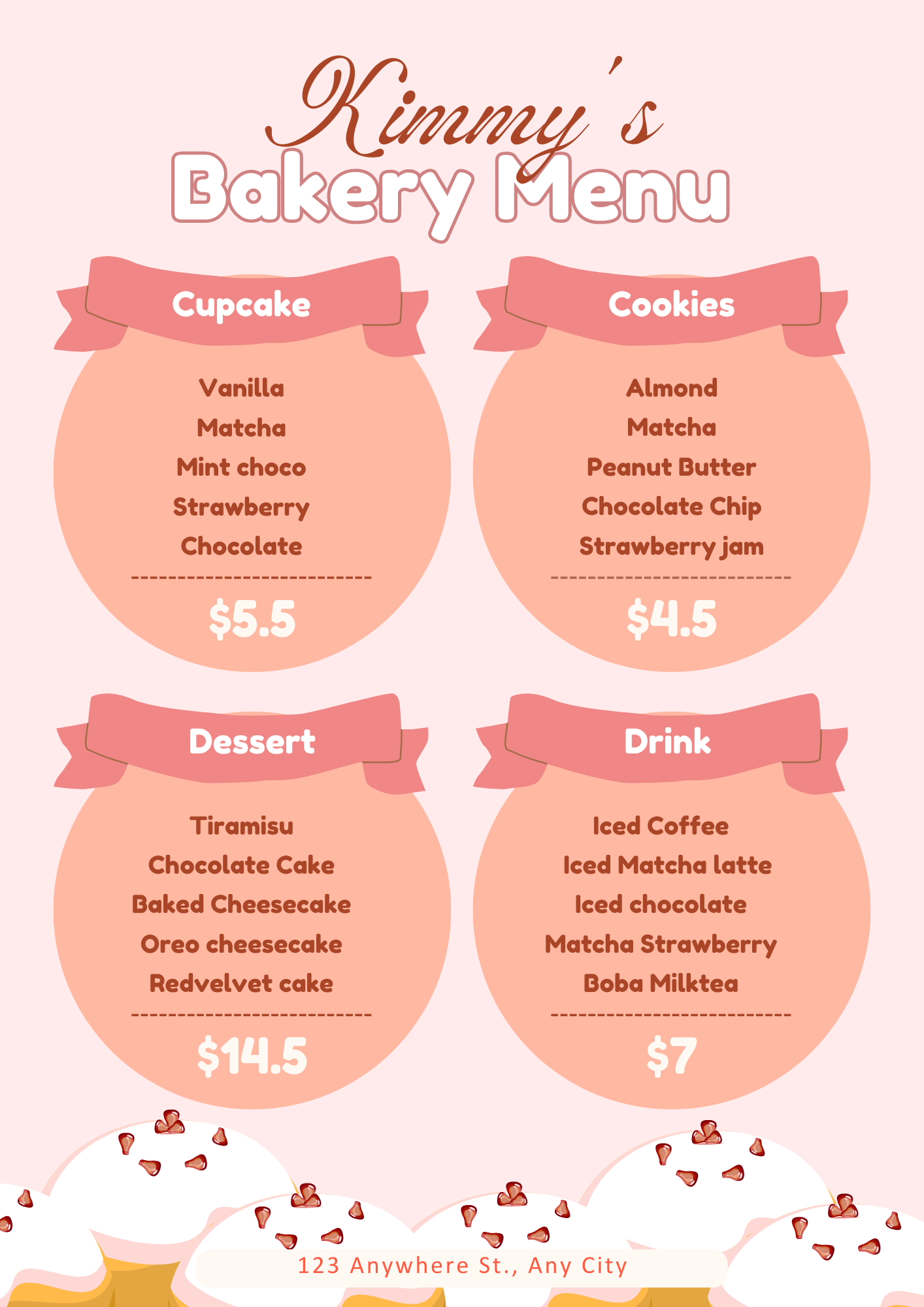 pink bakery menu for bakery shop