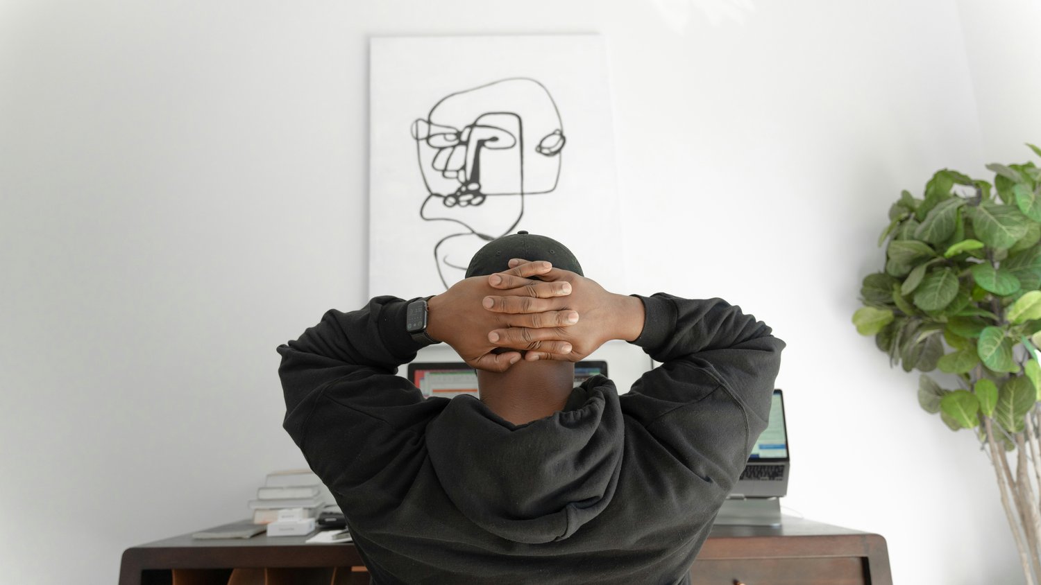 Man sitting back enjoying his work