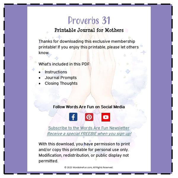 Proverbs 31 printable journal for mothers with scripture prompts and devotional pages