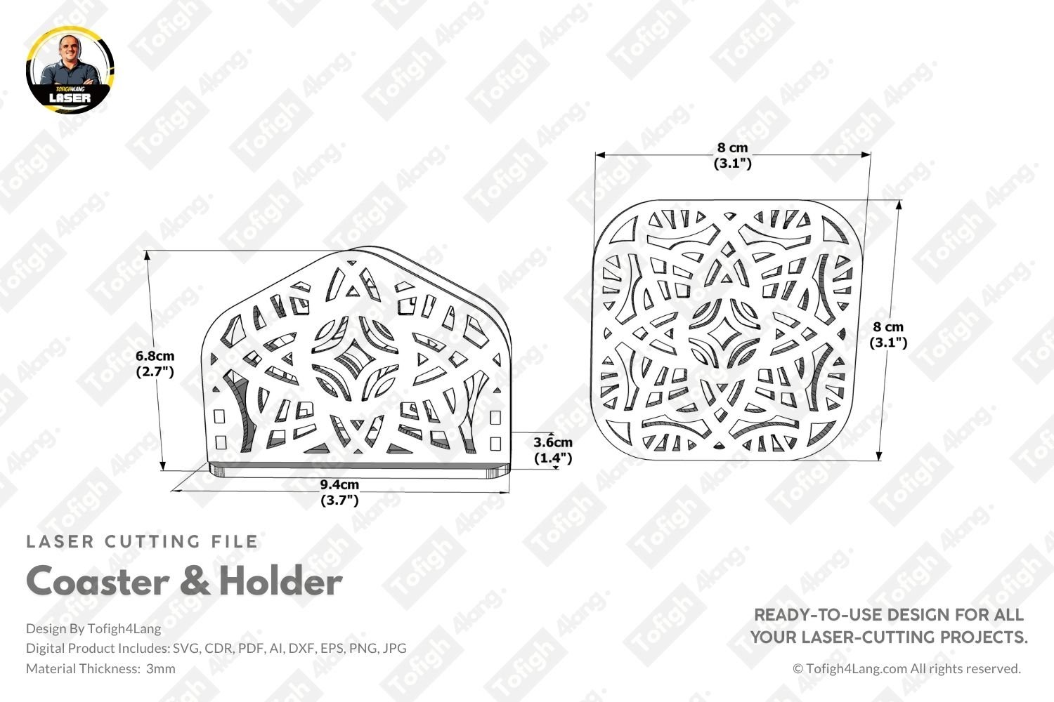 Modern Coaster & Holder Set Laser Cutting File