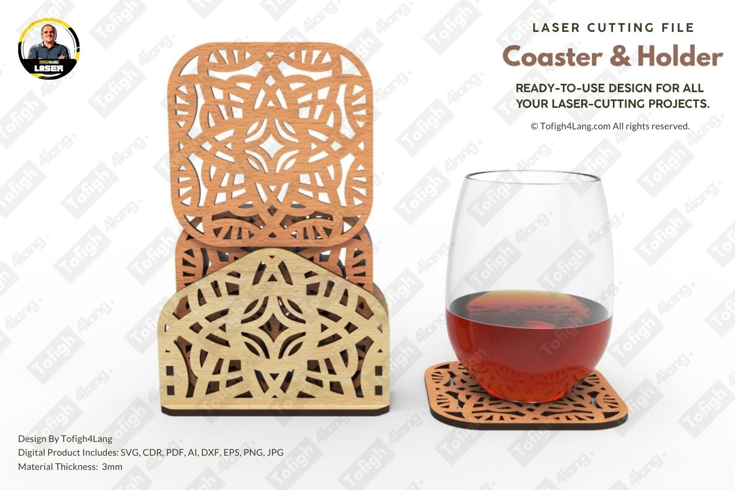 Modern Coaster & Holder Set Laser Cutting File