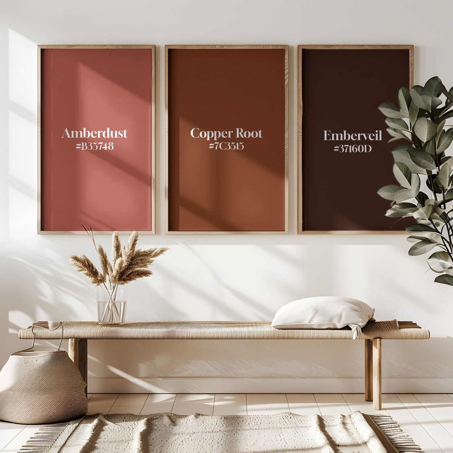 amberdust, copper root and emberveil soild color wall prints