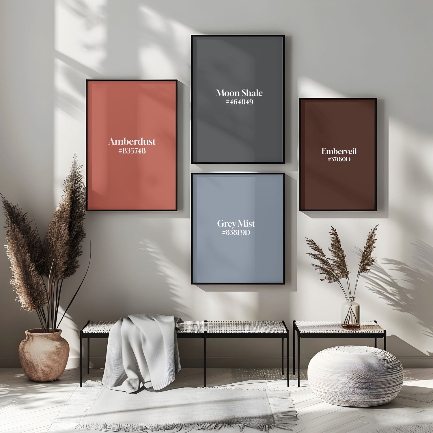 four solid color love wall art prints from dusk to dream color palette by causeways palette