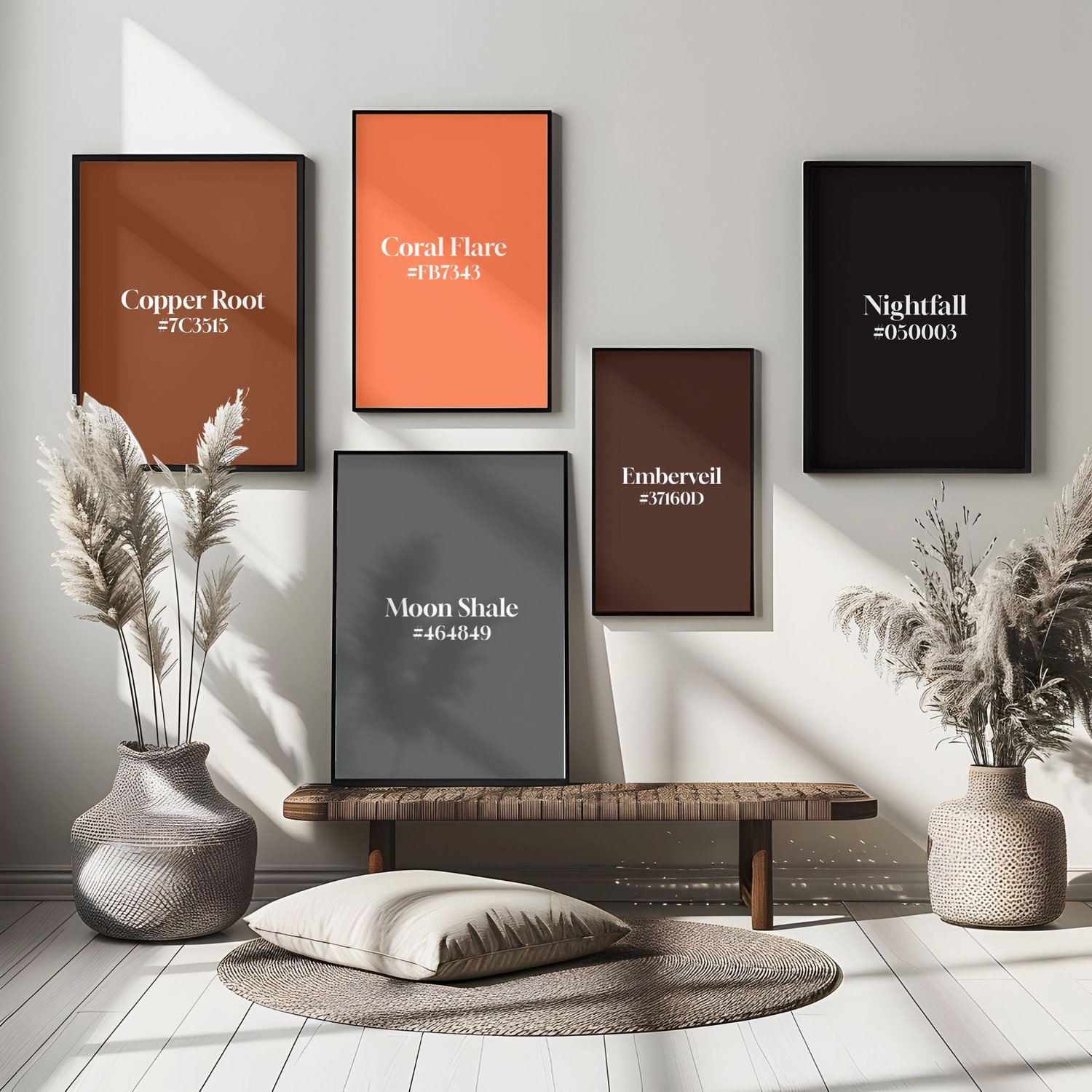 set of 5 solid color wall art prints from the dusk to dream collection by causeways palette