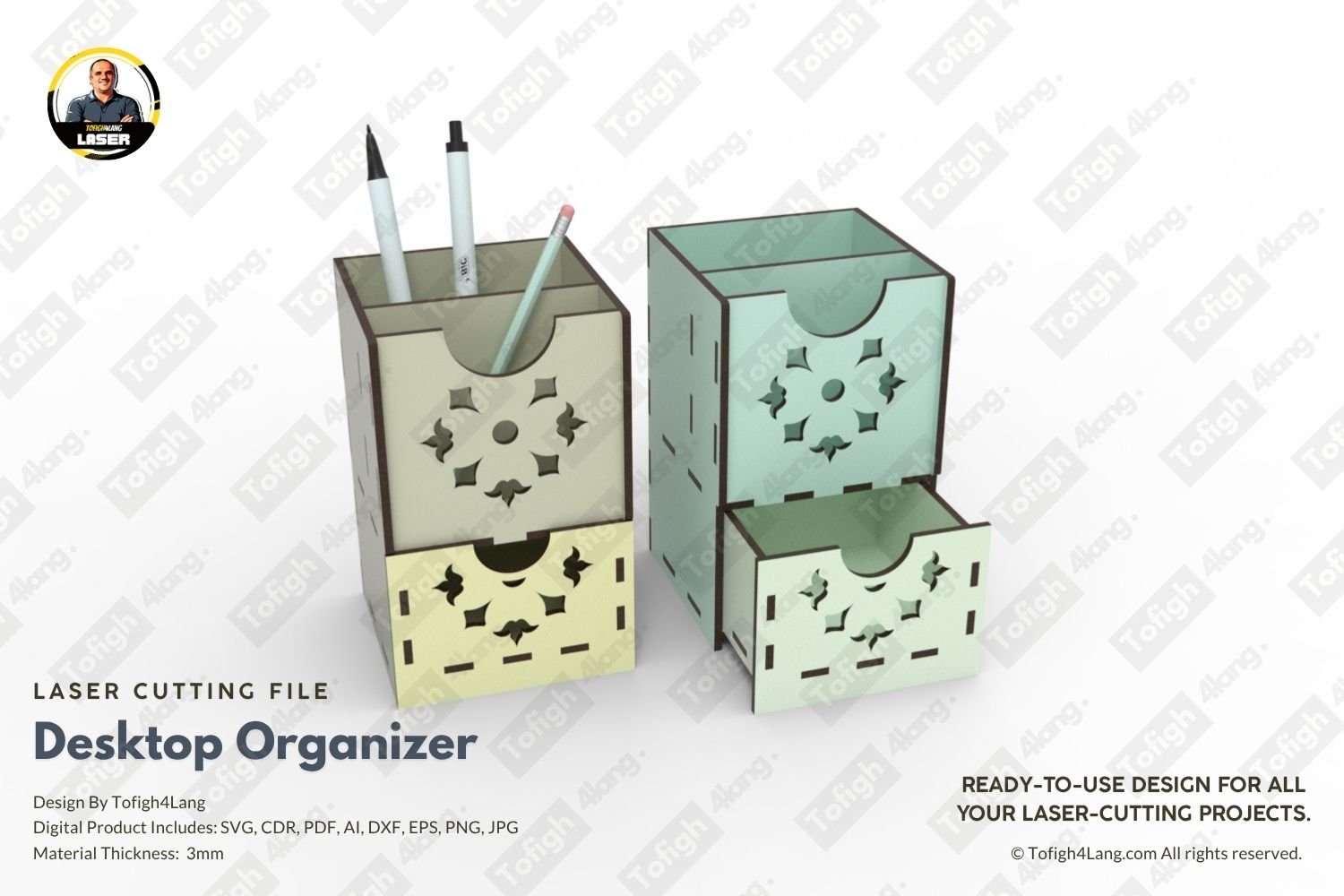 Elegant Desktop Organizer | Desk Organizer | Pen Holder | Laser Cutting File | Laser Cut File