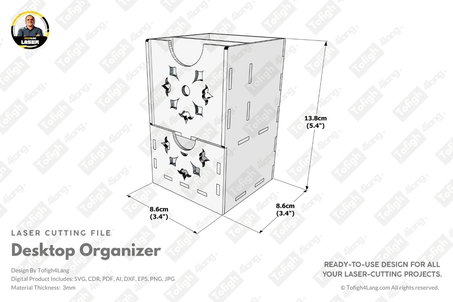 Elegant Desktop Organizer | Desk Organizer | Pen Holder | Laser Cutting File | Laser Cut File