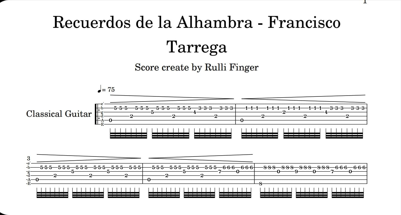 Francisco Tarrega - Recuerdos de la Alhambra Tabs Download