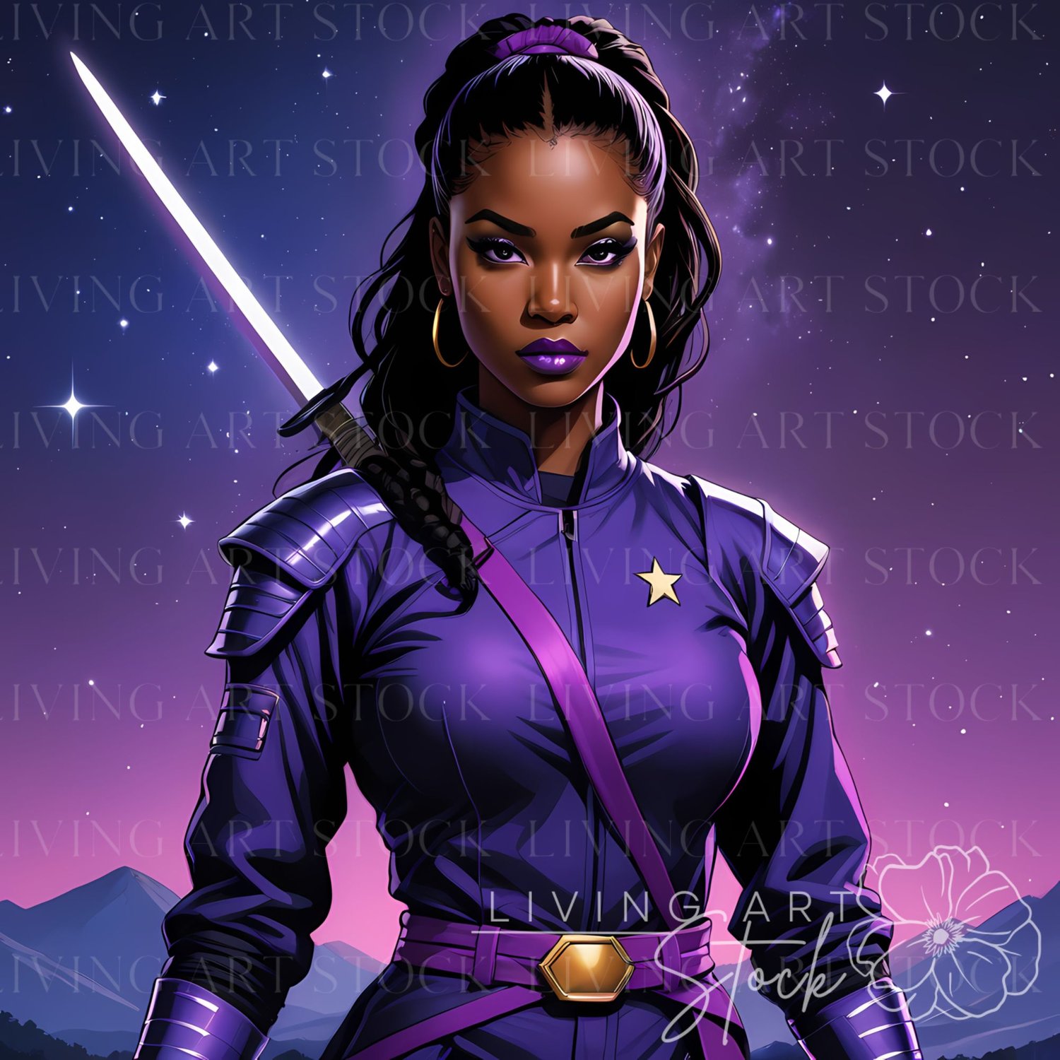 Black woman Ninja wearing purple
