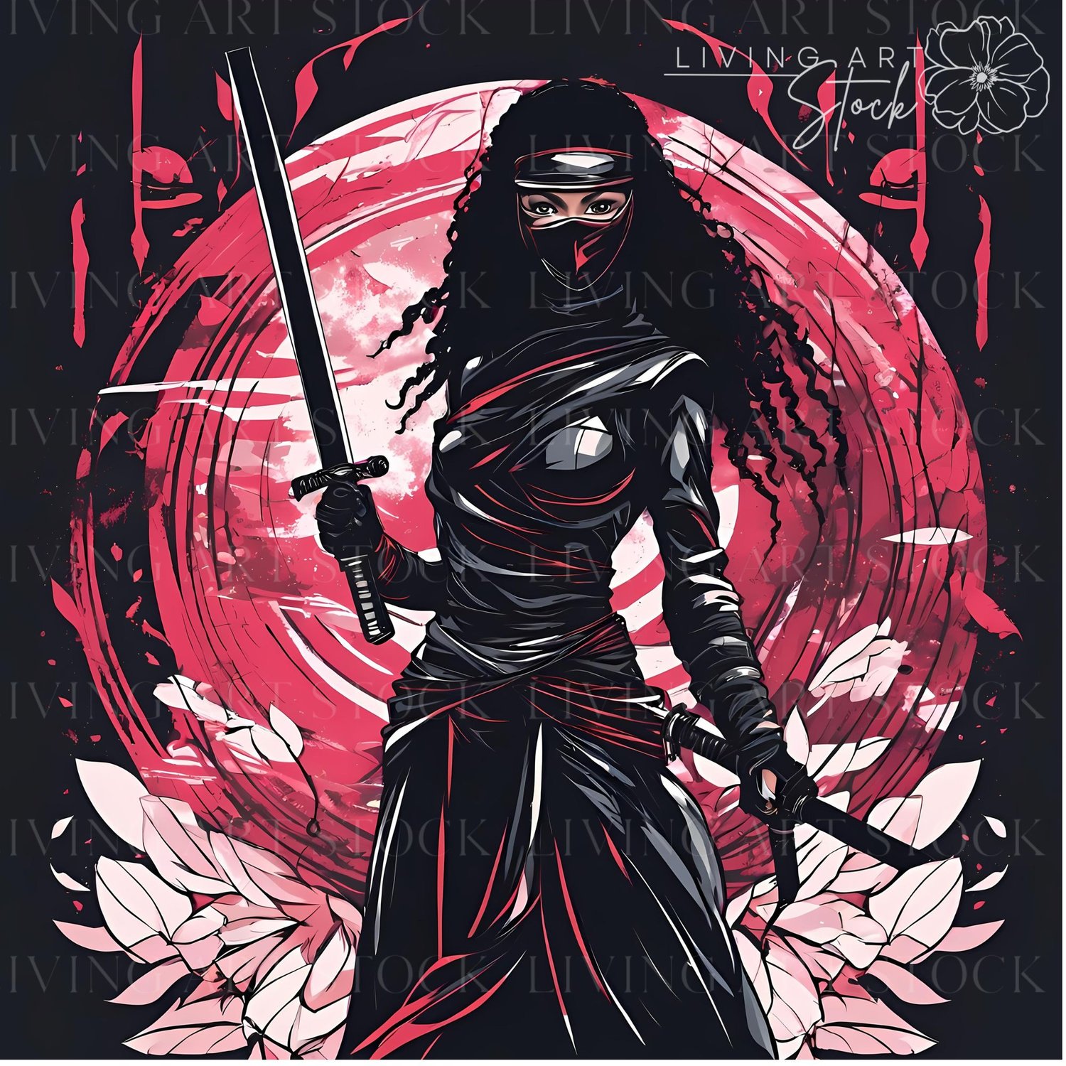black woman ninja fighter cartoon art